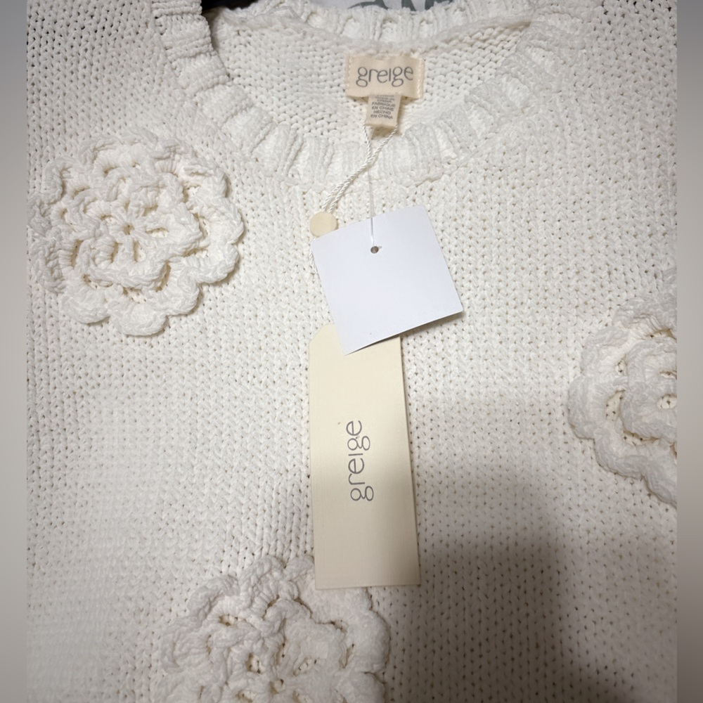 J Jill | Greige Cream Knit Sweater with Floral Details - Picture 3 of 7